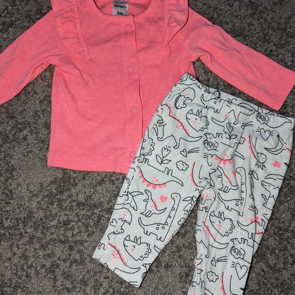 Carter's Baby Girl Pink and White Dinosaur 2pc Set